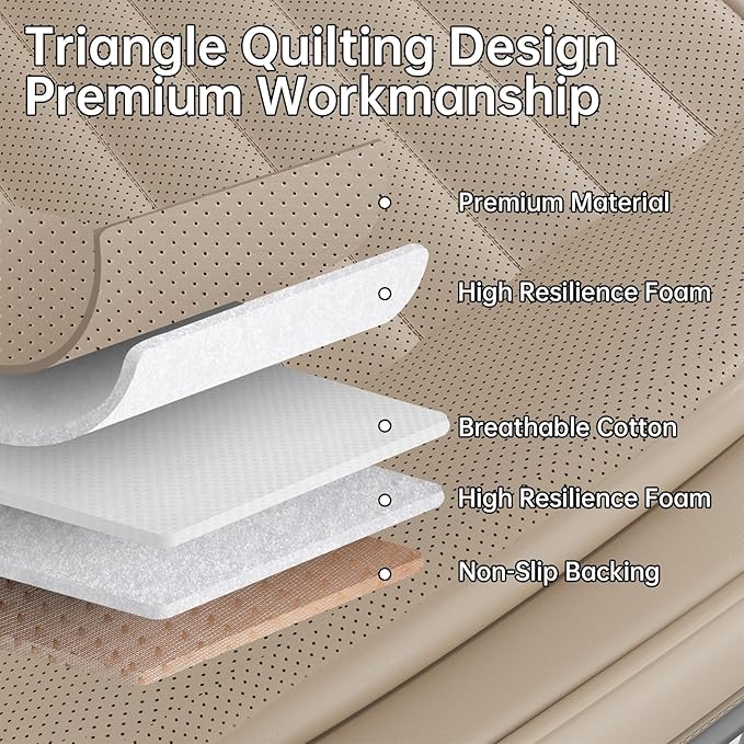 2 Pack Car Bottom Seat Covers, Luxury Leather Front Seat Covers, Breathable and Waterproof Automotive Bottom Seat Covers, Universal Anti-Slip Seat Covers Fit for Most Vehicles (Beige, 2 PCS)