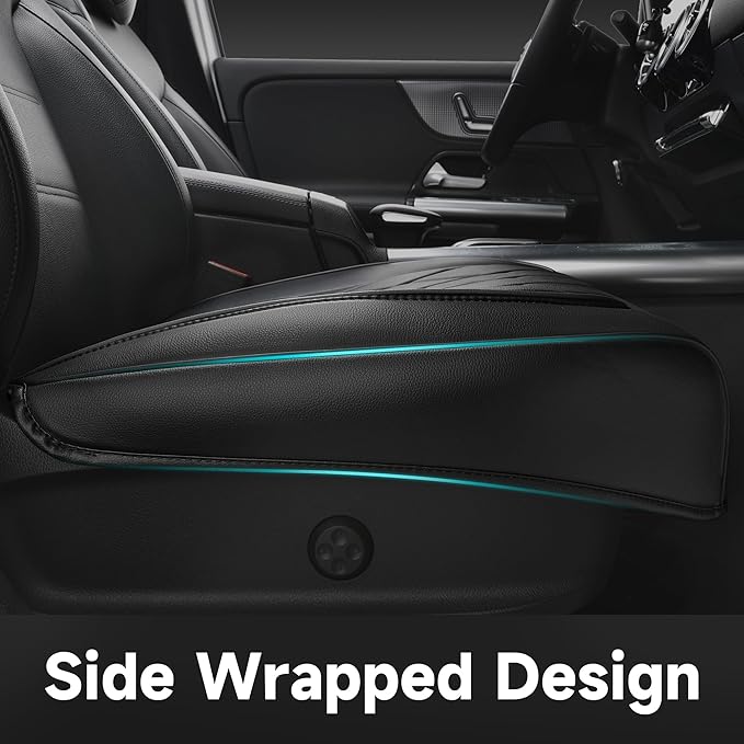 CAR PASS 2 Pack Leather Front Car Seat Covers, Bottom Seat Covers Full Wrapped with Storage Pocket, Anti-Slip Leather Seat Protectors,Waterproof Seat Cushion Pad Universal Fit Sedan SUV Truck, Black