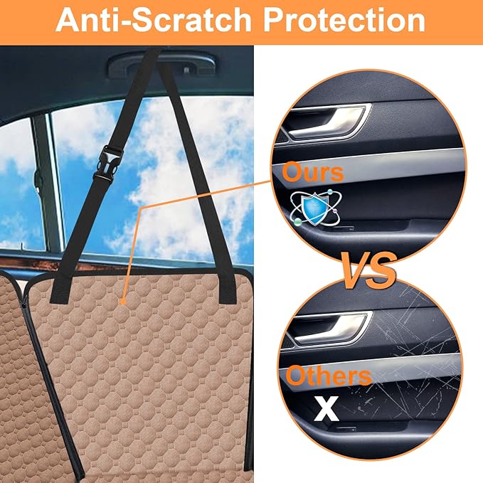 Mancro Back Seat Pet Cover for Dogs, 2025 Upgraded 600D Heavy Duty Waterproof & Scratch-Resistant Dog Hammock for Car, Car Cover for Dogs with Sedan, Trucks and SUVs, Standard, Khaki