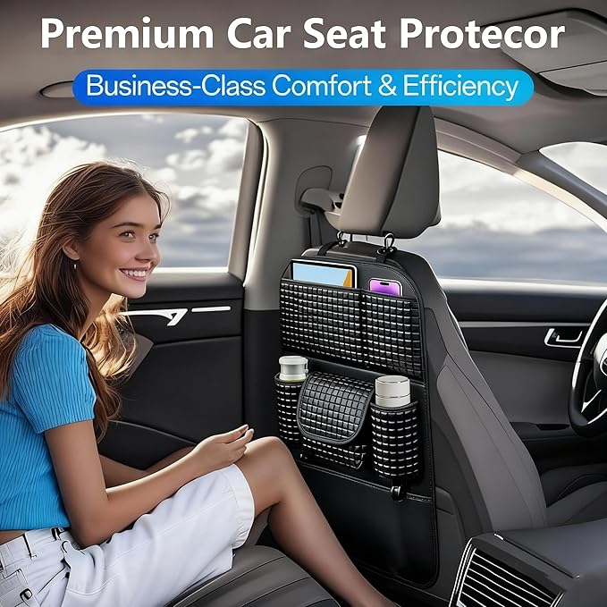 Back Seat Cover For Kids + 5 Pocket Storage Organizer, 1 Pack X-Large Waterproof Kick Mats Backseat Protector, Car Seat Back Protectors For Vehicles To Protect From Dirt, Mud & Scratches