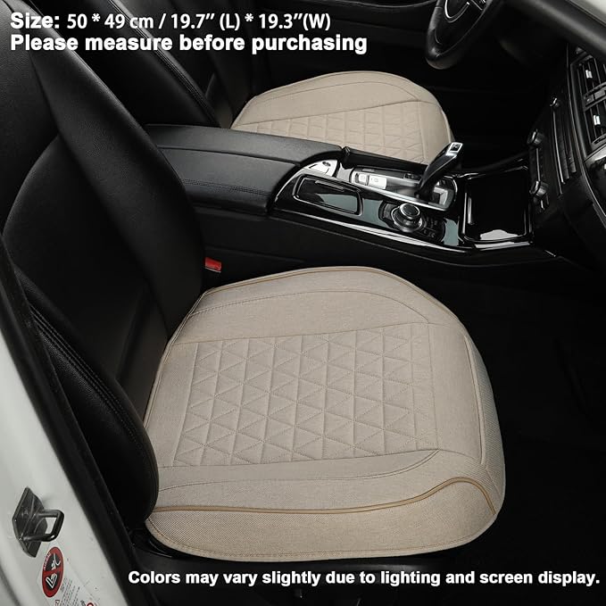 West Llama Linen Front Car Seat Cover Protector Anti-Slip Bottom Seat Cover Fits 95% of Vehicles,Wrapping Around The Bottom,Triangular Pattern(Beige-2Pcs)