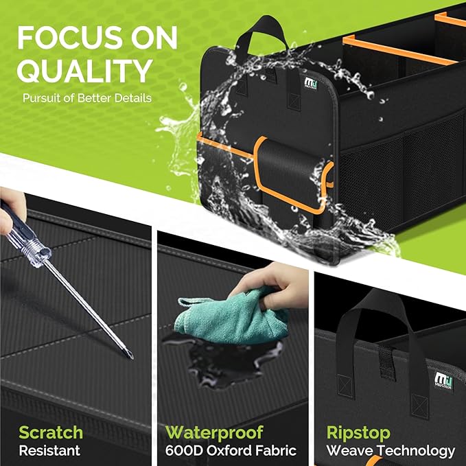 MIU COLOR Trunk Organizer for SUV, Collapsible Trunk Organizer for Car, Non-Slip Bottom, Storage Organizer for Sedans, Van, Jeep, Grocery, Large 4 Compartments, Black Mixed Orange 32"×13"×12"