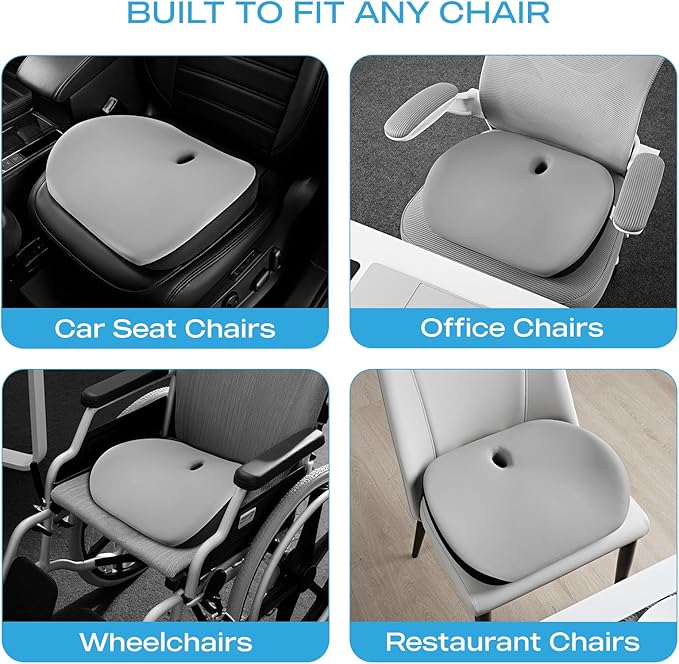 Road Comforts Premium Memory Foam Seat Cushion – Office Chair Cushion, Car Seat Cushion – Chair Cushions for Back & Sciatica Pain Relief – Seat Cushions for Office & Desk (Gray)