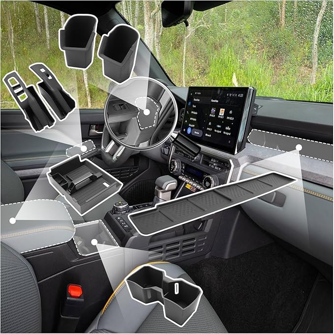 SXCY 5PCS for 2025 2026 Toyota 4Runner Accessories [Armrest Organizer + Front&Rear Cupholder + Door Side Tray + Passenger Side Tray] for 2025 Toyota 4Runner 2025 6th Gen 4Runner Console Acccessories