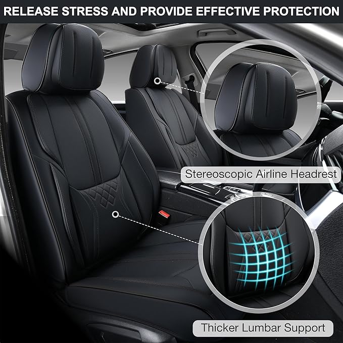 Black Car Seat Covers for Front Seat, Universal Seat Covers for Cars, Waterproof Leather Auto Seat Protectors Car Interior Accessories, Car Seat Cushions Fit for Most Sedans SUV Pick-up Truck