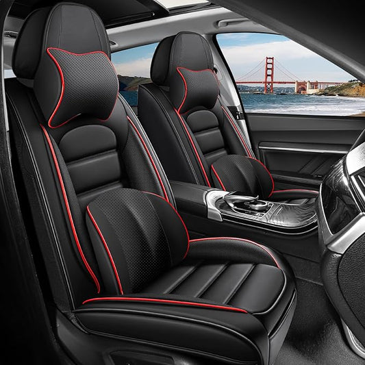 2 Seat Covers Fit for Acura ILX 2013-2022, Waterproof Premium Leather Automotive Accessories Seat Protectors Seat Cushions Wear-Resistant Car Seat Covers（Black&Red,Front Deluxe）