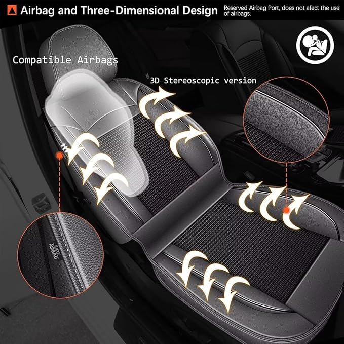 Breathable Ice Silk Seat Covers for Hyundai Ioniq 2017-2024 2025 - Waterproof Leather Car Cushions Anti-Slip Cooling Seat Covers Protector(5 Seats - Black&Grey)