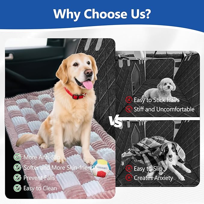 Thickened Dog Bed for Car Back Seat, Upgraded Bottom Non-Slip, Fits Hard Bottom car seat Cover for Dogs, Premium Mixed Color, Dog Car Seat Cover
