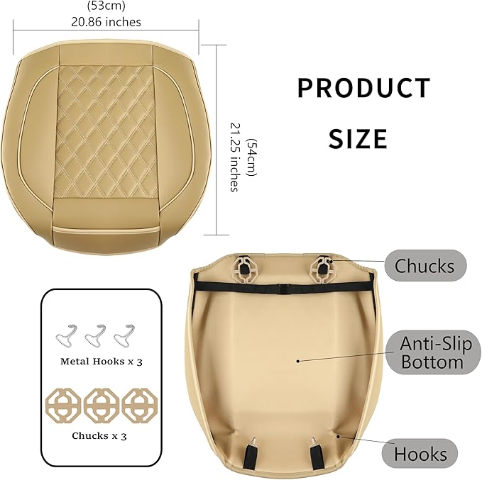 1 Pack Leather Front Car Seat Covers,Bottom Seat Covers for Cars,Driver Car Seat Cover,Luxury Seat Protectors,Waterproof,Full Wrap,for Most Vehicles,Sedan,Truck,SUV(Beige)