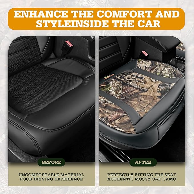 Mossy Oak Car Seat Cover, Luxury Faux Leather Front Bottom Seat Cushion Cover, Universal Anti-Slip with Wrap-Around Design and Storage Bags, Suitable for Most Vehicles - Gray Color 1 Piece