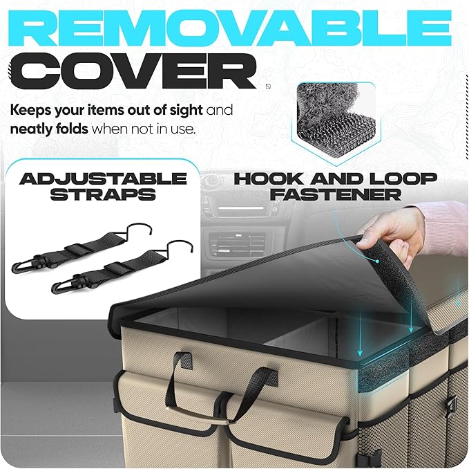 FORTEM Trunk Organizer with Cooler For SUV Car Trunk, Foldable Storage, Car Accessories for Women Men, Collapsible Bag, Perfect Christmas Gifts, 600D Oxford, Non Slip Bottom, Straps, Soft Cover (105L)