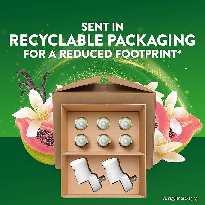 Air Wick Plug In Scented Oil Starter Kit, 2 Warmers + 6 Refills, Vanilla & Pink Papaya, Essential Oils, Air Freshener