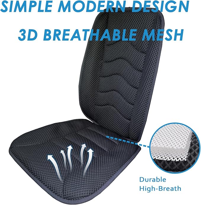 AEROiVi Car Seat Cushion with Back Support Pillow,Breathable 3D Air Mesh,Non-Slip Bottom, Lumbar Support Car Seat Cushion for Long Sitting,Comfort Car Seat Protector,Car Seat Pad Works with Truck,SUV