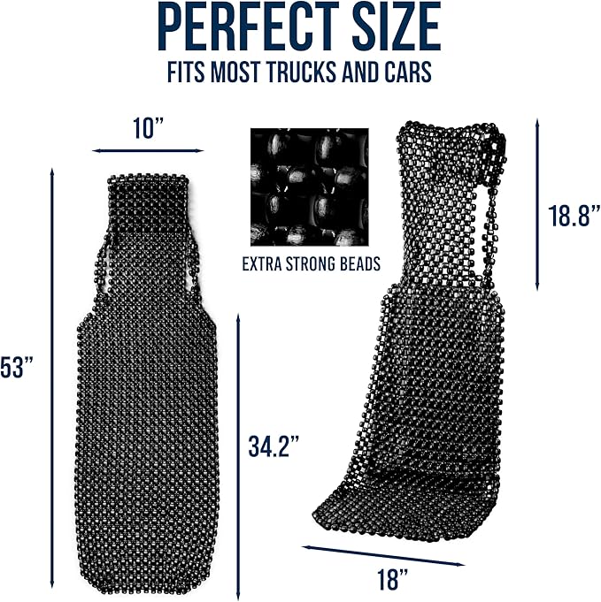 ZONETECH Beaded Seat Cover for Cars Cooling, Massage Cushion, Car Seat Natural Wooden Beads for Semi Truck, Trailer, Car (Black, 2-Pack)