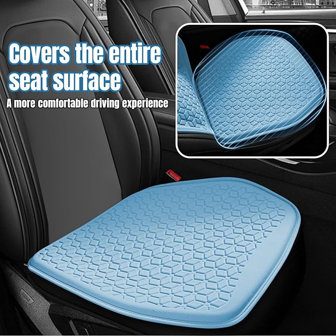 wuyaoyao Thin Gel Car Seat Cushion, Breathable Cooling Seat Cushions for Cars, Non-Slip & Comfortable Automotive Front Seats Cushion Pad for Driver, Chair Protector for Vehicle, Home, Office (Blue)