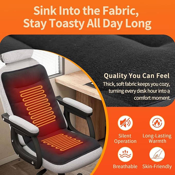 Heated Seat Cushion for Office Chair, Thick Heated Chair Pad, Auto Shut Off, 7 Heating Levels, Fast Heating, Heating Pad Seat Warmer for Full Back, Hips, Thighs, Universal Fit, Gift Women Men