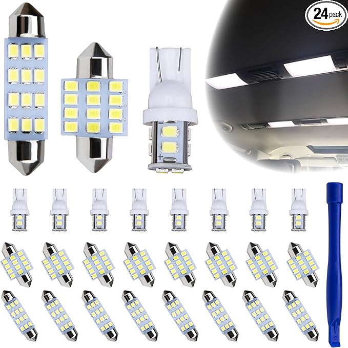 24 PCS Interior Led Dome Lights for Cars, 194 T10 DE3175 578 31mm 42mm Luces Led Para Carro, Accesorios Para Carro for Car Map License Plate Door Side Marker Cornering Trunk Light (White)