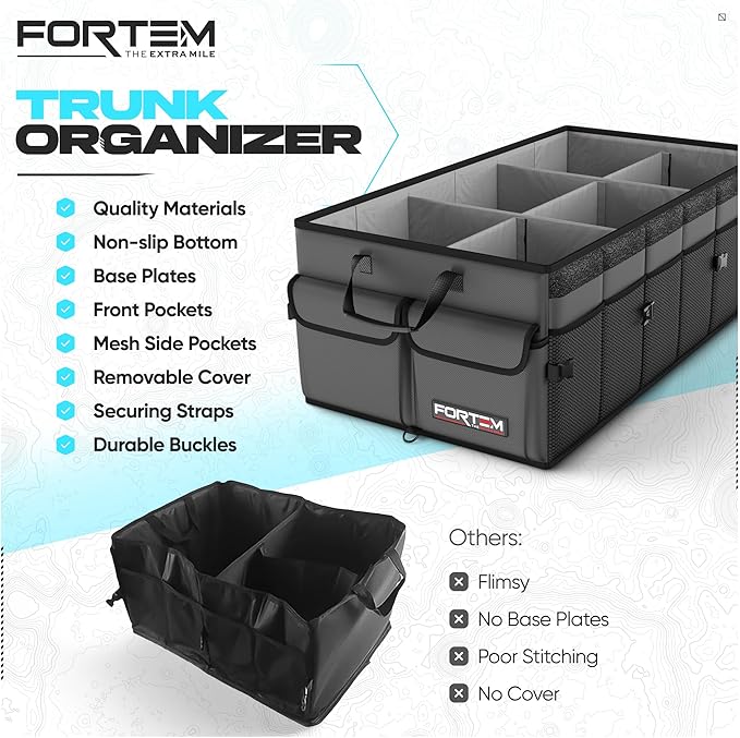 FORTEM Trunk Organizer For SUV Car Trunk Organizer, Foldable Storage, Car Accessories for Women Men, Collapsible Bag, Perfect Christmas Gifts, 600D Oxford, Non Slip Bottom, Straps, Soft Cover (85L)