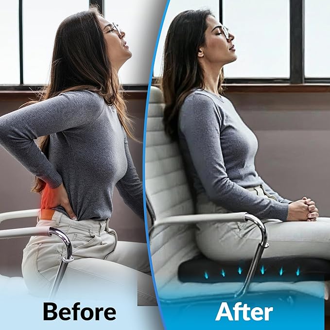 Premium Memory Foam Gel Seat Cushion for Tailbone, Coccyx, Back & Sciatica Pain Relief – Fits 17.5” x 14” Seats, Ergonomic Office Chair Cushions for Desk, Home, Car – Includes Bonus Extra Cover