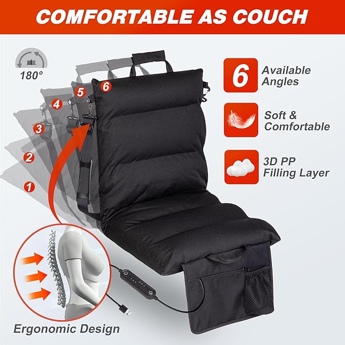 Heated Stadium Seats for Bleachers with Back Support, Foldable Stadium Chair, Portable Bleacher Seat, USB Rechargeable Warm Cushion,Outdoor Camping Games Sports, 3 Heat Levels & Timer, Waterproof