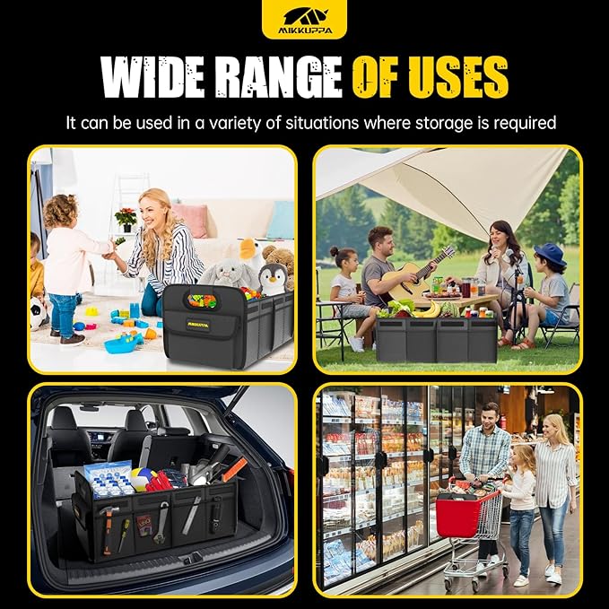 MIKKUPPA Car Trunk Organizer - 75L Collapsible Trunk Organizer for Groceries, Trunk Storage Organizers for SUV Auto Truck Van with Non Slip Bottom (Black)