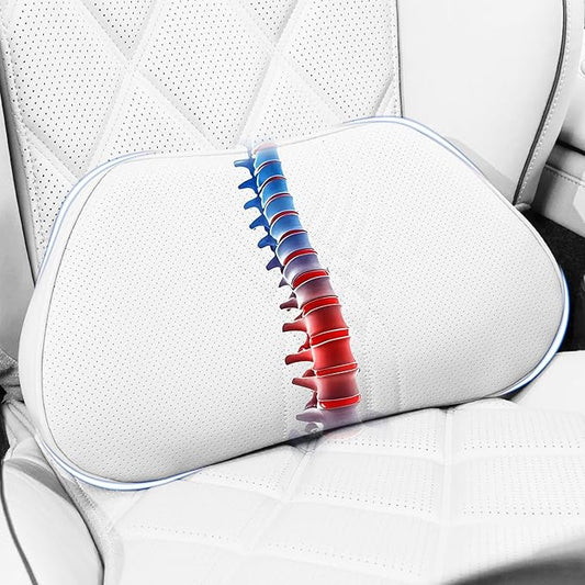 Lumbar Support Pillow for Car Seat, Office Chair Nappa Leather Memory Foam Lower Back Cushion for Back Pain Relief Improve Posture, Ergonomic Back Rest for Gaming Chair, Light Gray, 1PC