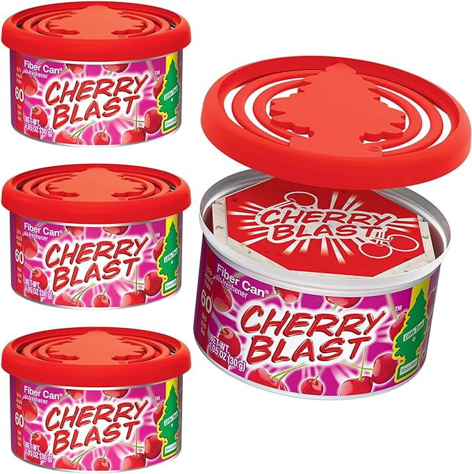 LITTLE TREES Car Air Freshener | Fiber Can Provides Long Lasting Scent for Auto or Home | Recycled Fiber | Cherry Blast, 4 Air Fresheners