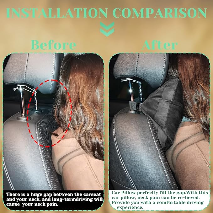 1 Pack Universal Car Headrest & Neck Support Pillow Soft Auto Seat Headrest Neck Rest Cushion for Driving with Adjustable Strap, Memory Cotton and Removable Cover, Ergonomic Design Black
