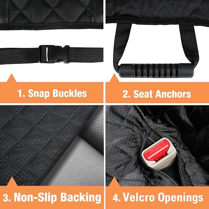 PETICON Waterproof Scratchproof Pet Bench Seat Covers for Cars, Trucks, SUVs, Nonslip Durable Back Seat Cover for Dogs, Washable Backseat Protection, Black