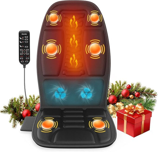 Massage Seat Cushion with Heat, Cooling Back Massager for Chair, Chair Massager for Full Body Massage, Deep Tissue Vibration Pad with 6 Vibration Nodes, Gifts for Dad Mom