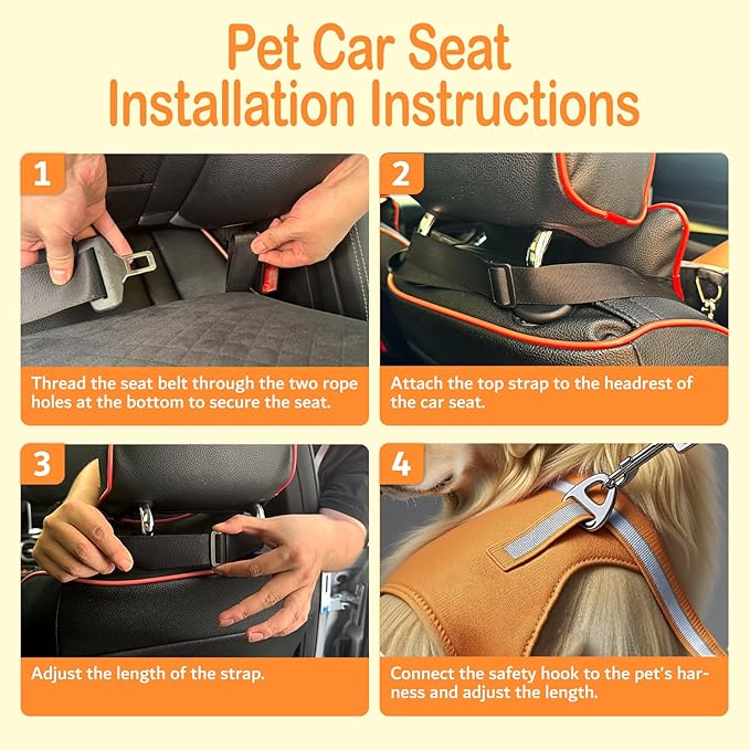 Thick High-Density Sponge Large Dog Car Seat, Comfortable Booster Seats for Large Dogs Under 65lbs,Travel Pet Beds in-Vehicle, Detachable and Washable Car Bed for Pets with 2 Adjustable Seatbelt