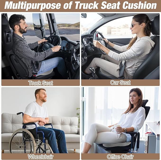 MYFAMIREA Truck Seat Cushion, Memory Foam Trucker Seat Cushion for Truck Driver Long Sitting with Adjustable Strap, Back Support and Pain Relief for Trucker Driving Office Chair and Pain, Light Gray