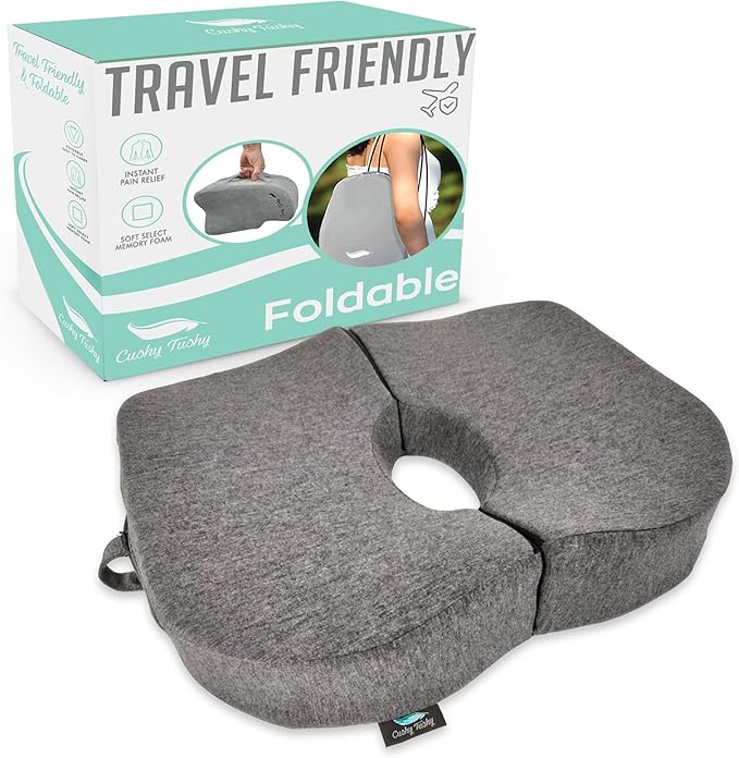 Tailbone Pain Relief Cushion - Premium Foldable Travel Tailbone Seat Cushion - for Relief of Lower Back, Sciatic, Butt and Tailbone Pain - Perfect for Home, Office & Driving