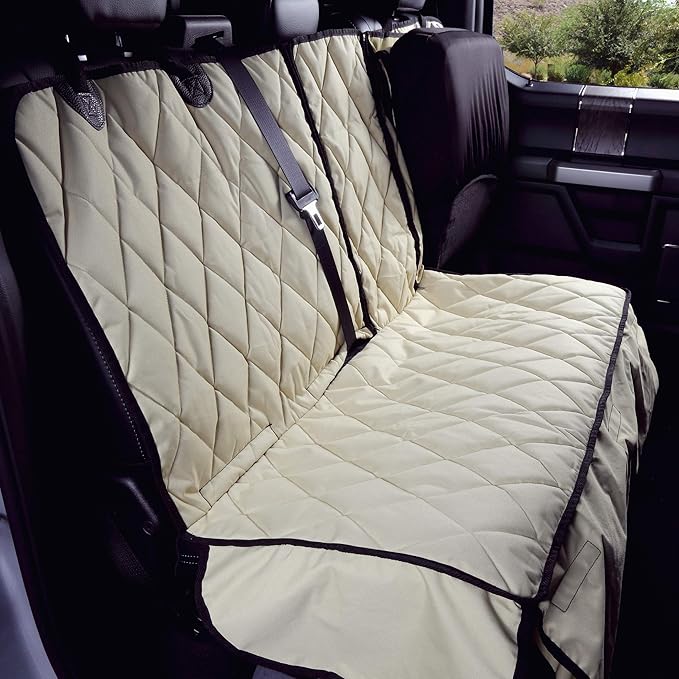 4Knines Bench Seat Covers for Trucks with Dog Hammock - Rear Seat Protector for Dogs Fits Full Size Crew Cab with Split Bench Seats - Waterproof, Heavy-Duty Dog Seat Cover (Driver Side, Beige)