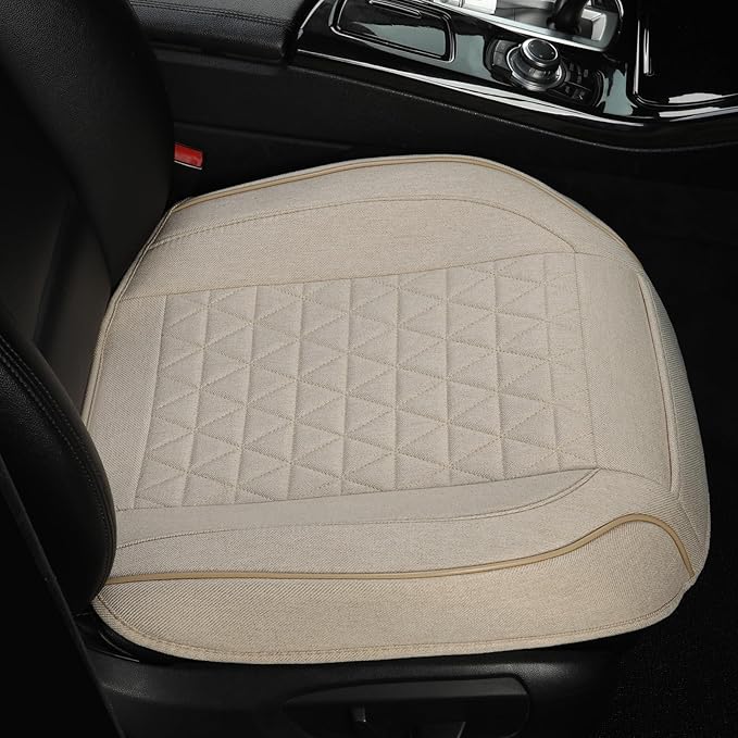 West Llama Linen Front Car Seat Cover Protector Anti-Slip Bottom Seat Cover Fits 95% of Vehicles,Wrapping Around The Bottom,Triangular Pattern(Beige-2Pcs)