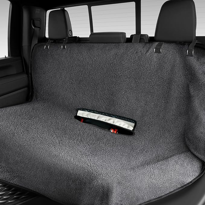 Waterproof Towel Back Seat Cover for Car, Truck, Van & SUV – Durable Rear Bench Seat Cover for Kids & Dogs, Seat Back Protector Easy to Install (Gray)