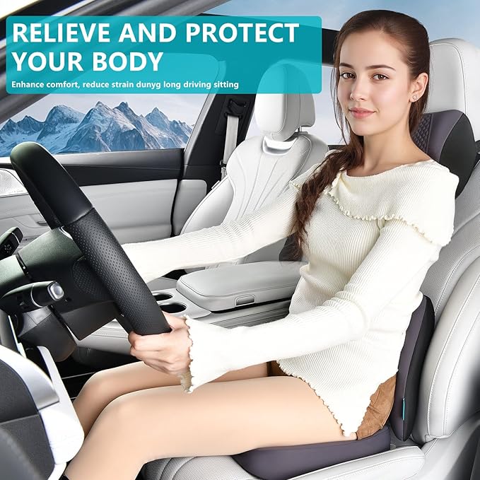 FLORICH 3 PCS Seat Cushion for Carseat Lumbar Support Pillow Car Neck Headrest Pillows Memory Foam Gel Memory Foam Massage Point Seat Pads Pressure Relief Back Cushion for Office Chair(Light Grey)