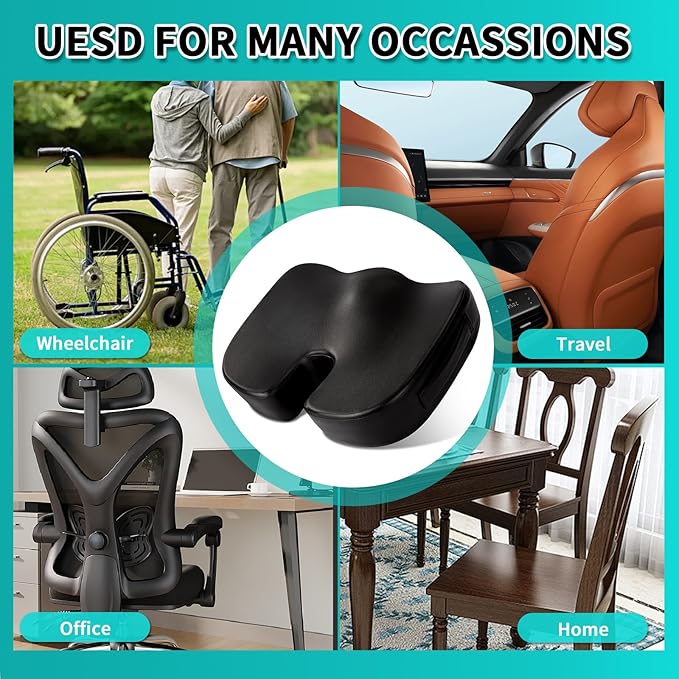 Luxury Seat Cushion, 4 Inch Extra Thick Memory Foam for Pressure Relief, Sciatica, Tailbone Pain & Back Pain Relief, Multi-Use for Bleachers, Car, Gaming, Office Chair (Black)