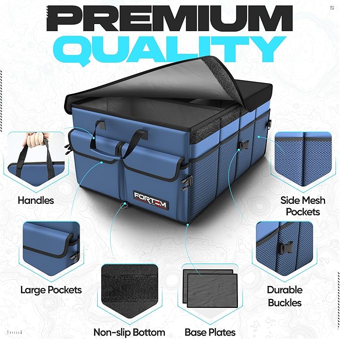 FORTEM Trunk Organizer For SUV Car Trunk Organizer, Foldable Storage, Car Accessories for Women Men, Collapsible Bag, Perfect Christmas Gifts, 600D Oxford, Non Slip Bottom, Straps, Soft Cover (65L)