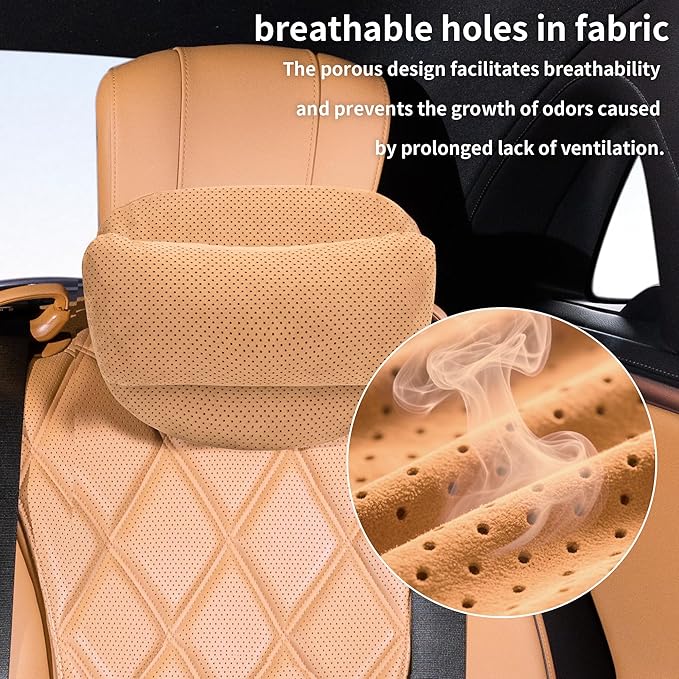 2 Pack Car Neck Pillow, uede Car Headrest Pillow for Neck Support with Adjustable Strap, Universal Fit Cars SUVs Sedan Home Office (Palomino Brown)