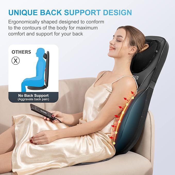 COMFIER Shiatsu Back Massager with Heat, Deep Kneading & Rolling Massage Chair Pad, Chair Massager for Office Home Use