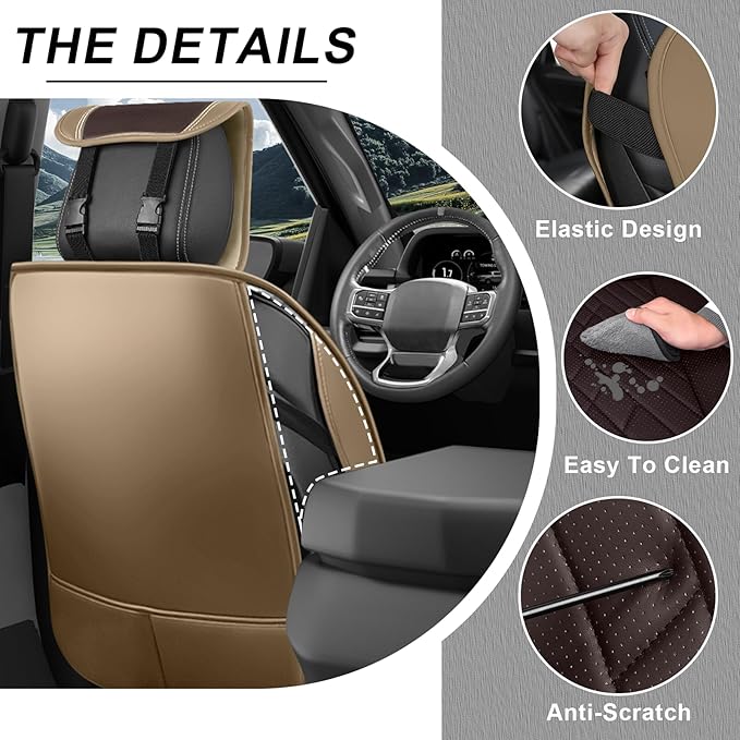 Front Set Car Seat Covers for Ford F-150 F-250 F-350 XL XLT STX Lariat King Ranch Platinum Raptor Waterproof Seat Covers 2009-2025, Anti-Slip Seat Protectors(Luxury 2 Seats/Brown Coffee)