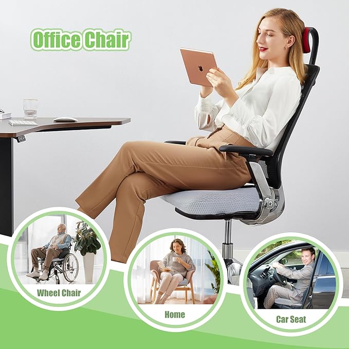 Air Fiber Office Chair Cushion - Ergonomic Seat Cushion for Orthopedic Coccyx, Relief Hip & Back Support - Doctor Recommended Cushion for Long Sitting Worker Driver & Handicapped (Light Grey)