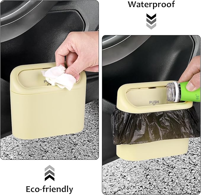 Accmor Car Trash Can, Portable Vehicle Trash Bin with Lid, Car Dustbin Garbage Organizer Holder with One Roll Trash Bag, Leakproof Hanging Mini Cars Storage Bag Container for Auto, SUV, Office (Beige)