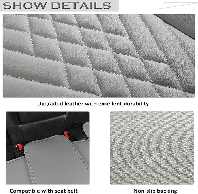 GIANT PANDA Premium PU Leather Rear Car Seat Cover Protector, Luxury Adjustable Anti-Slip Bottom Bench Seat Cover (49~59''),Fits 90% of Vehicles, Back Seat Cover, Grey