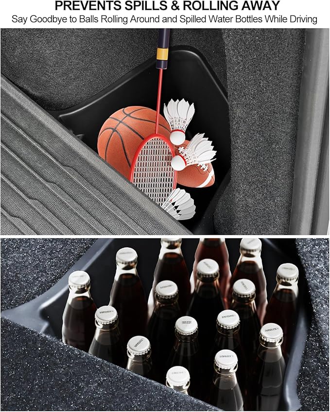 for Tesla Trunk Storage Bins Model Y Juniper 2026 2025 Refresh Rear Organizer with Lid Trunk Side Storage Box Model Y Interior Accessories TPE Waterproof Cargo Storage Bins Black 2PCS