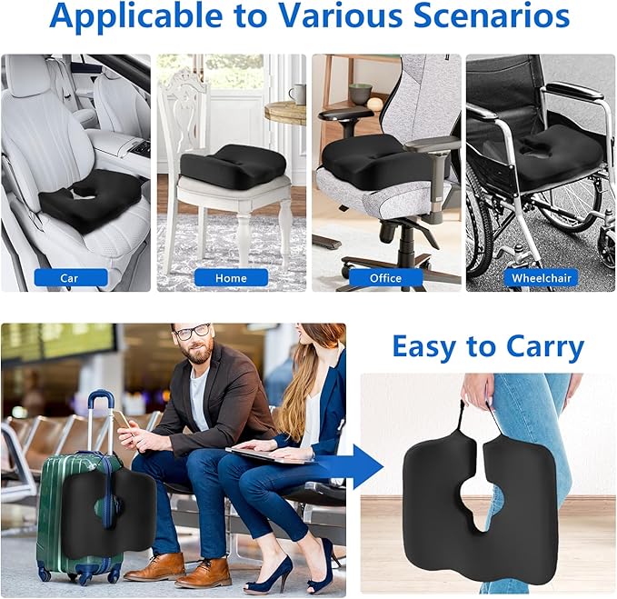 Adjustable Wheelchair Cushions for Tailbone Pain Relief Cushion, Pressure Relief Wheelchair Cushion, Donut Pillow for Hemorrhoids, Bedsores, Prostate, Tail Vertebrae，Sedentary Wheelchair (Black)