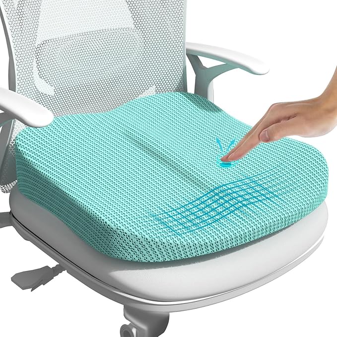 Wedge Car Seat Cushions for Driving, Adult Booster Seat Cushion for Car Truck Driver, Memory Foam Butt Cushion for Office Chair Wheelchair Home, Mesh Turquoise