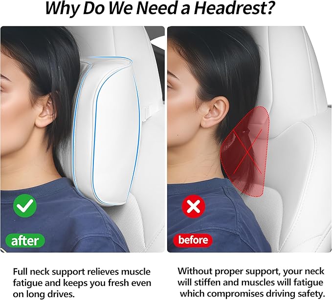 Car Headrest Leather Memory Foam Neck Pillow for Driving with Leather Soft Comfortable Seat Head Pillow Cushion / Car Neck Pillow SUV Sedan Relieving Neck Stiffness Seat Neck Support Pillow White 2PC