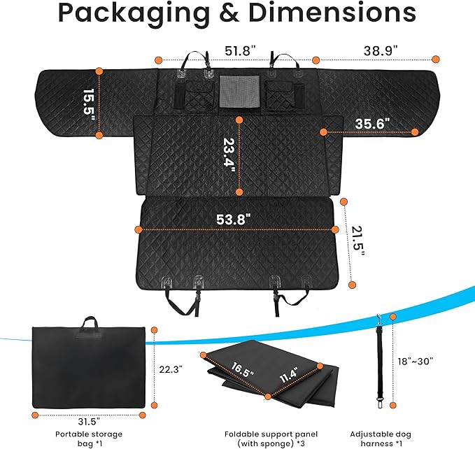 Dog Seat Cover for Back Seat with Hard Bottom Extender, 450lbs Support Dog Hammock for Car, Waterproof Non-Slip Back Seat Cover for Dogs with Full Seat & Door Protection for Truck SUV Sedan